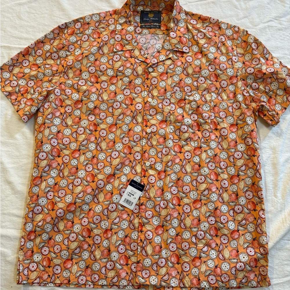 Brook Taverner Citrus Print Shirt XL 4364B Orange Fruit Summer Short Sleeve NWT